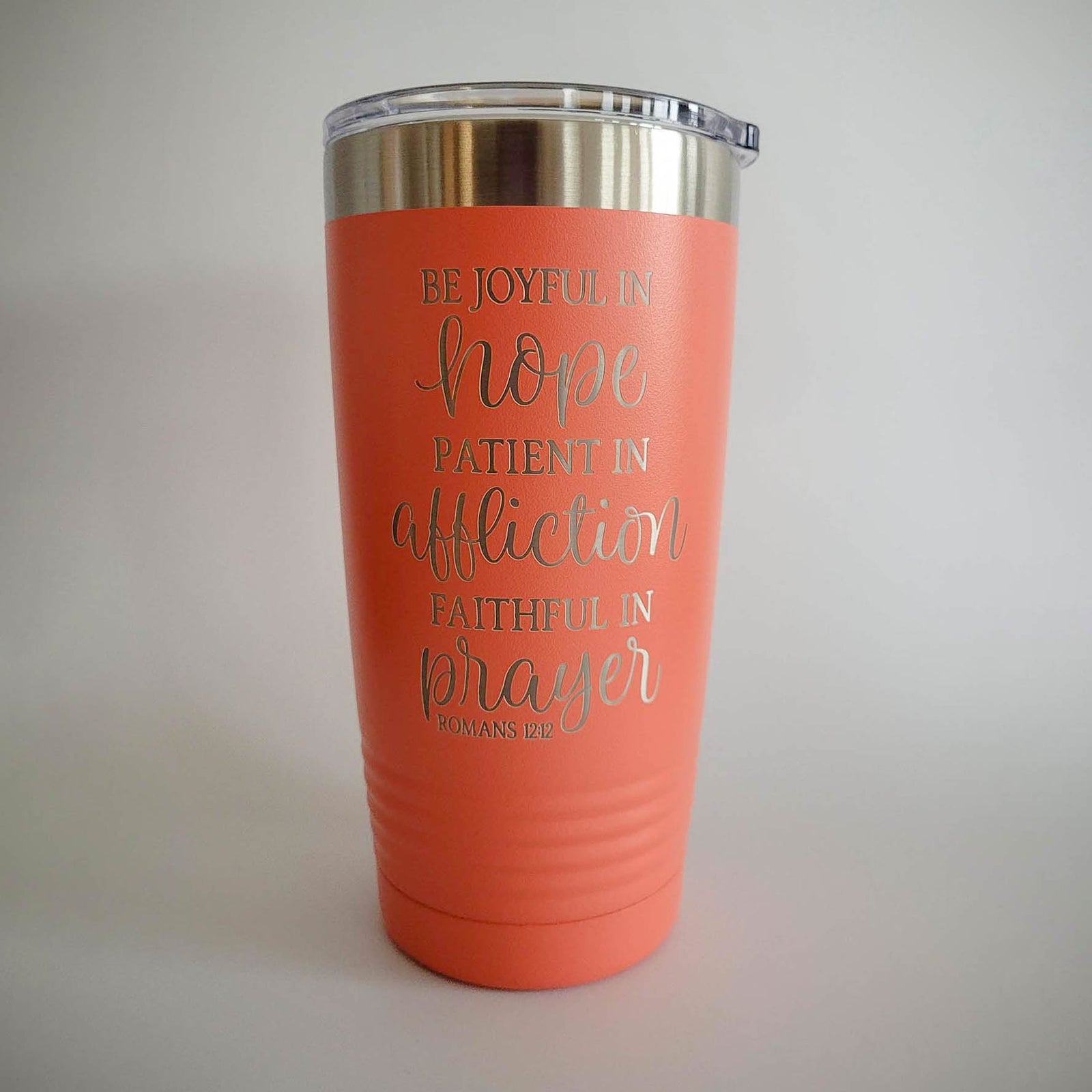 Be Joyful In Hope - Engraved 20oz Coral Tumbler by Sunny Box