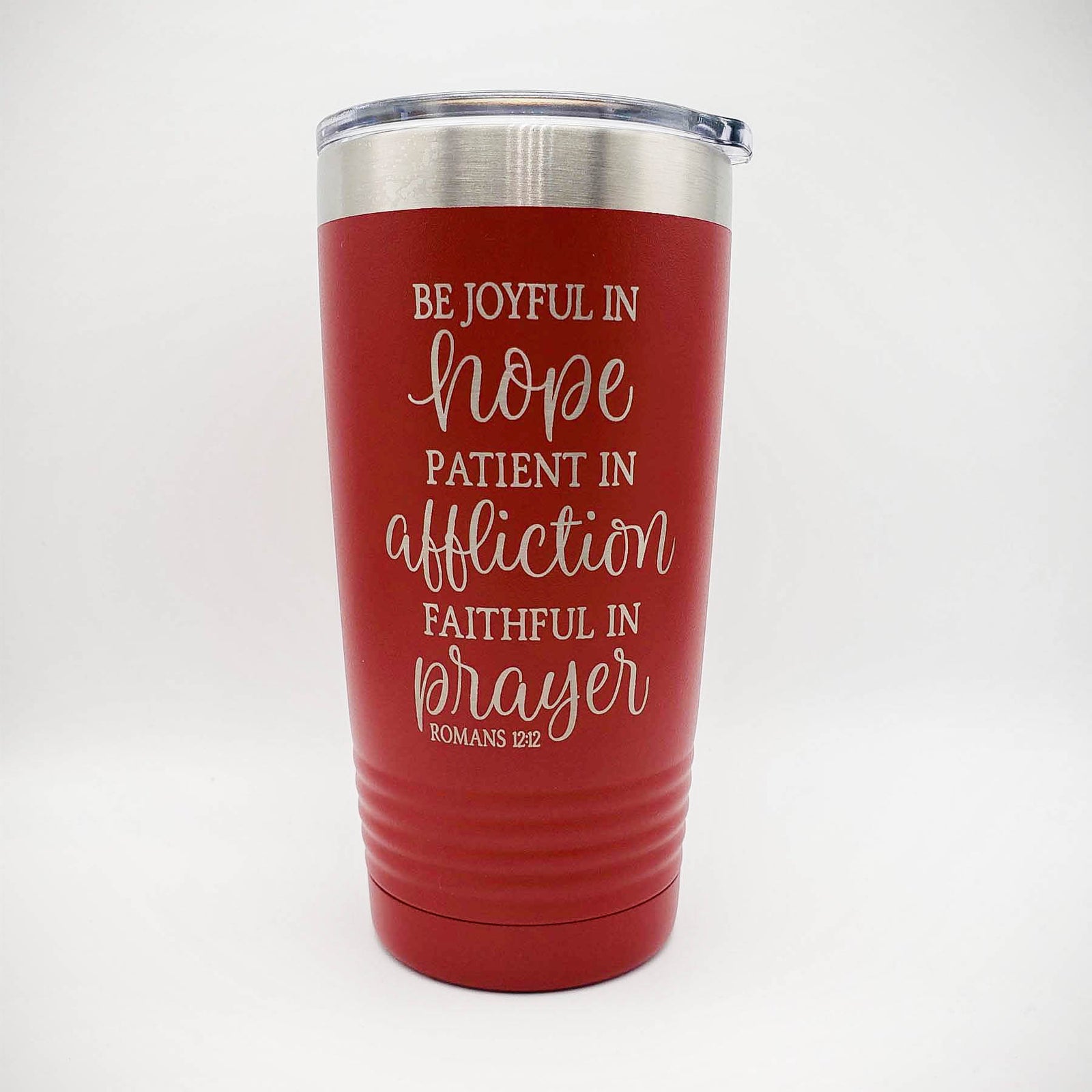 Be Joyful in Hope Romans 12:12 Engraved Polar Camel Tumbler 20oz Red - Sunny Box