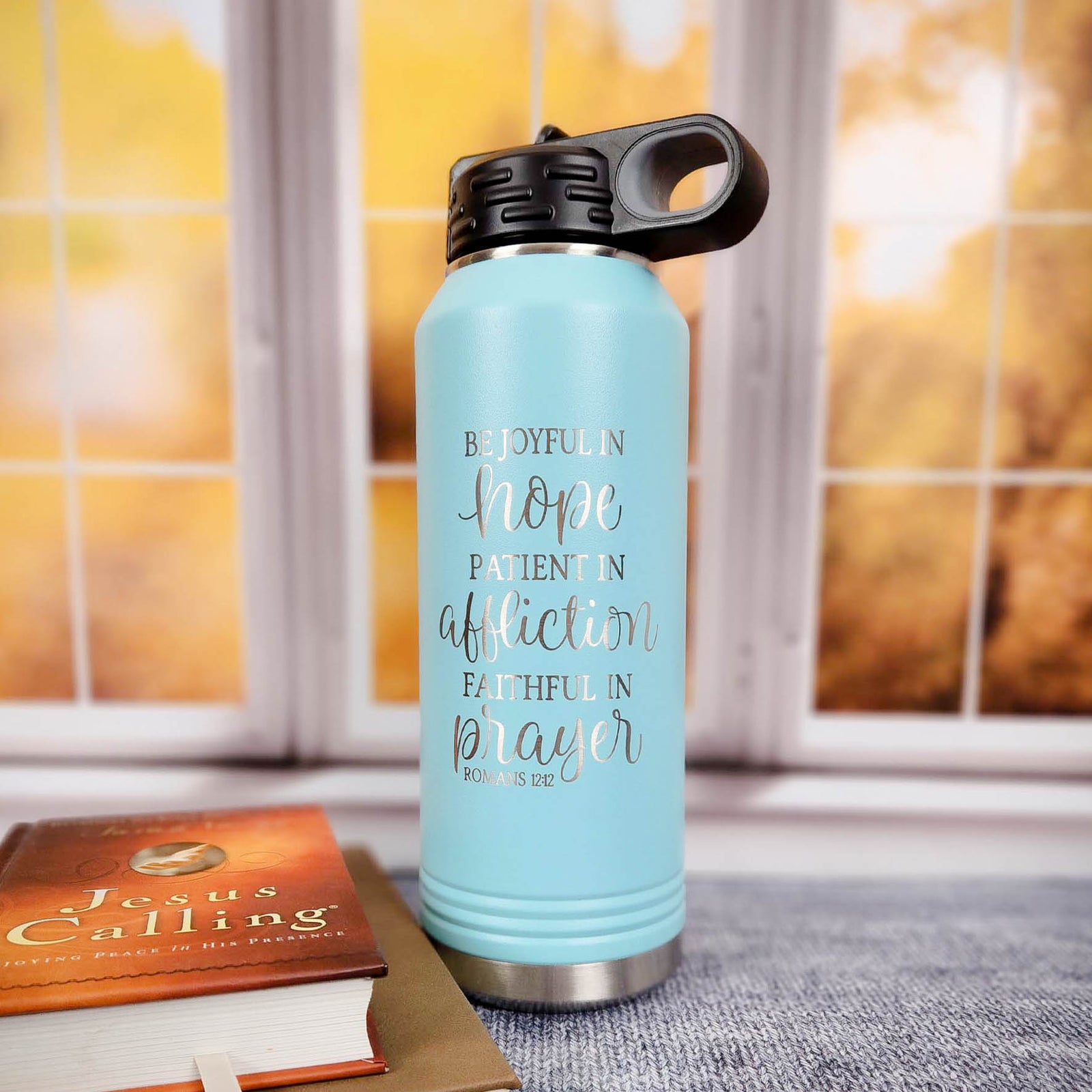 Be Joyful in Hope Romans 12:12 Engraved Polar Camel Water Bottle 32oz Teal - Sunny Box