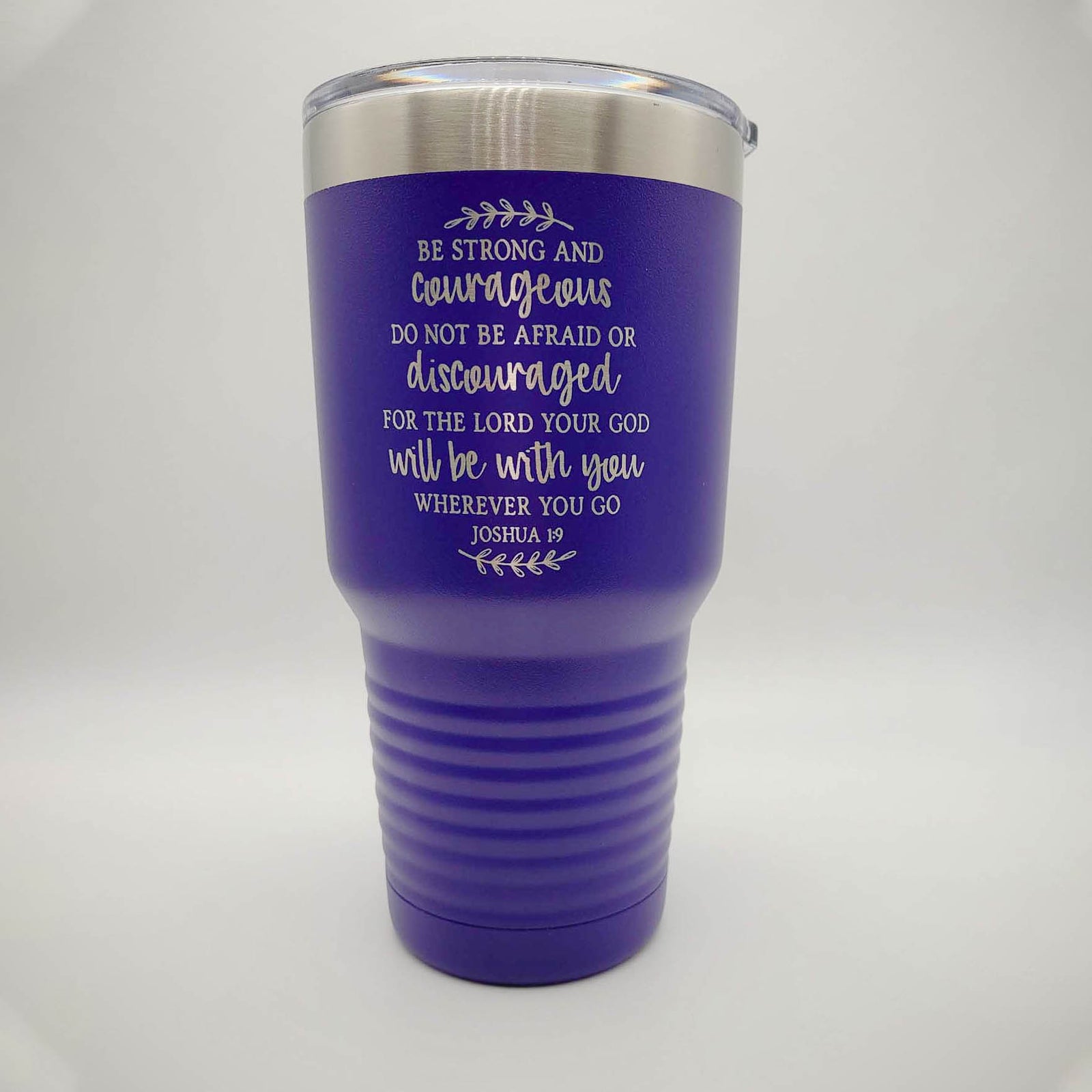 Be Strong and Courageous - Christian Engraved 30oz Purple Polar Camel Tumbler - Sunny Box