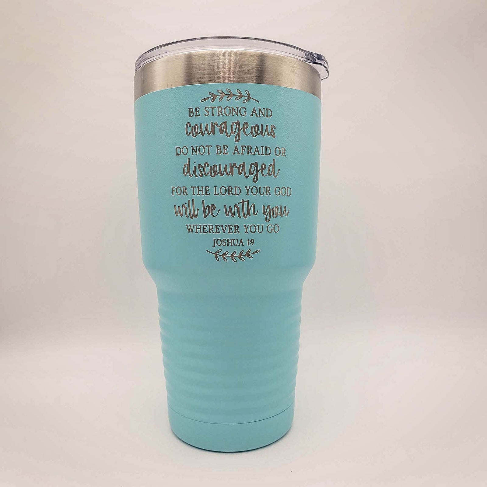 Be Strong and Courageous Joshua 1:9 Engraved Scripture Tumbler - 30oz Teal - Sunny Box
