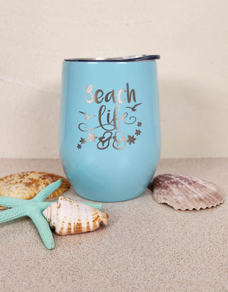 Beach Life Engraved 9oz Wine Tumbler Light Blue - Sunny Box