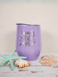Beach Life Engraved 9oz Wine Tumbler Light Purple - Sunny Box