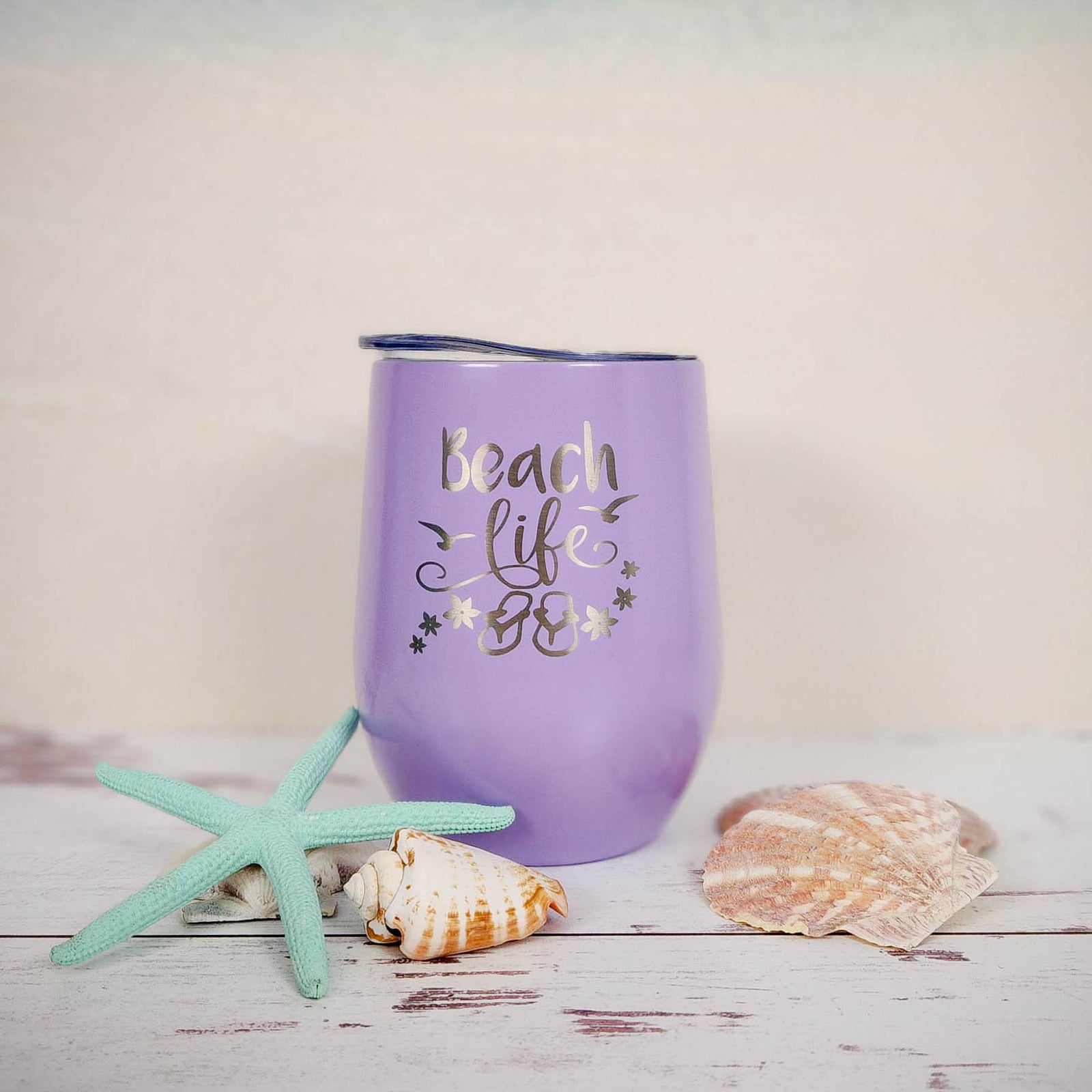 Beach Life Engraved 9oz Wine Tumbler Light Purple - Sunny Box