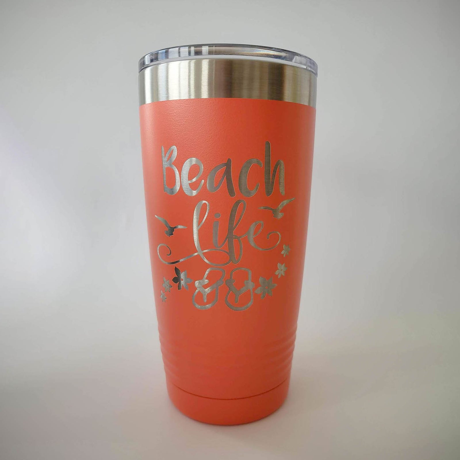 Beach Life Engraved 20oz Coral Polar Camel Tumbler by Sunny Box