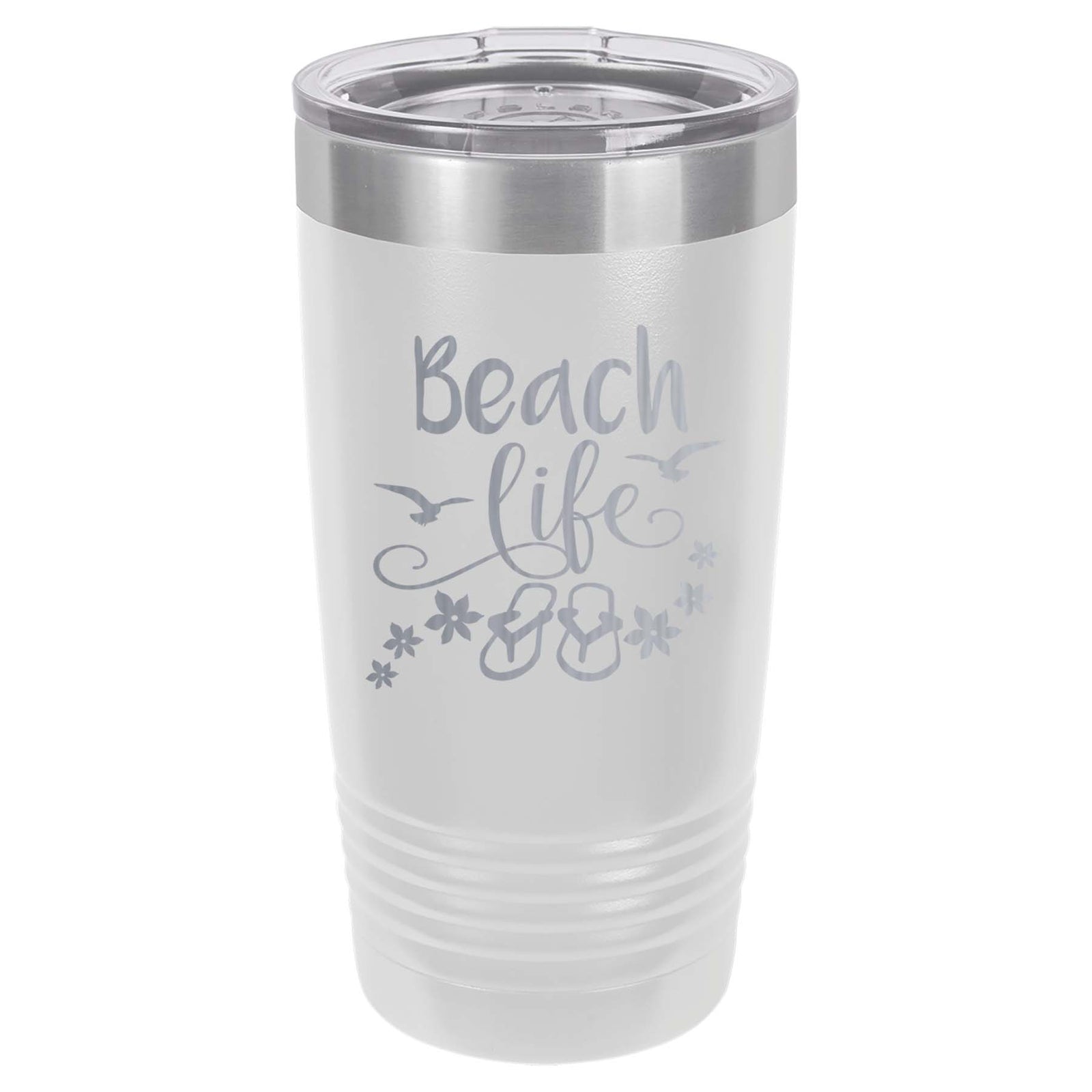 Beach Life Engraved 20oz White Polar Camel Tumbler by Sunny Box