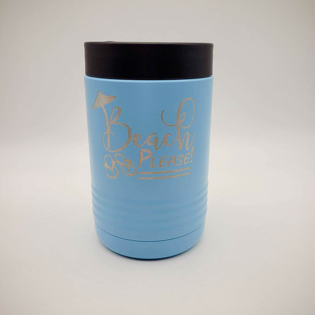 Beach Please Engraved Can Cooler Colster - Polar Camel Light Blue Sunny Box
