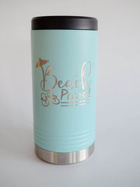 Beach Please - Engraved Slim Can Cooler Holder Polar Camel Teal - Sunny Box
