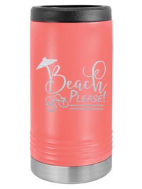 Beach Please Engraved Coral Polar Camel Slim Skinny Can Cooler - Sunny Box