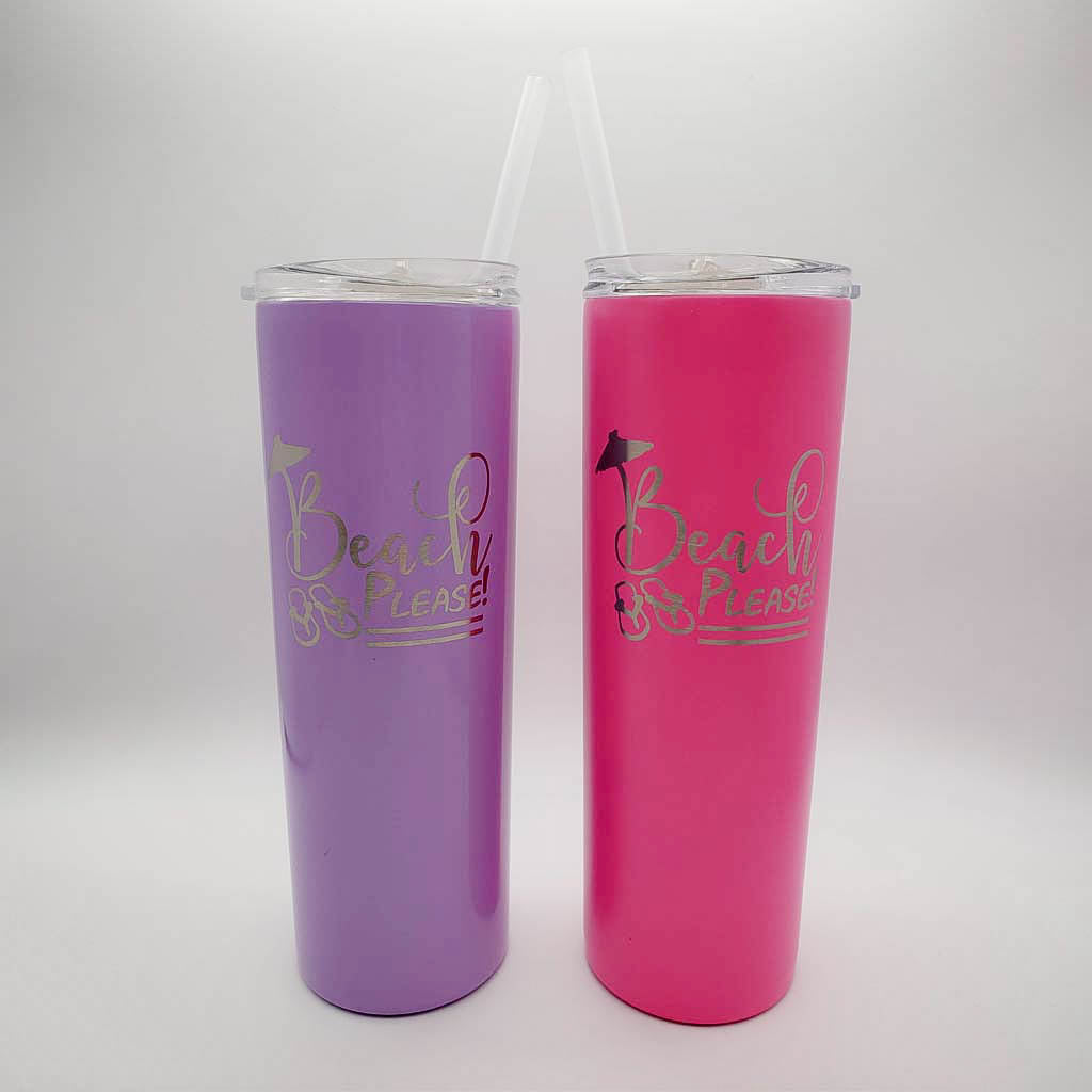 Beach Please Engraved 20oz Skinny Tumbler by Sunny Box