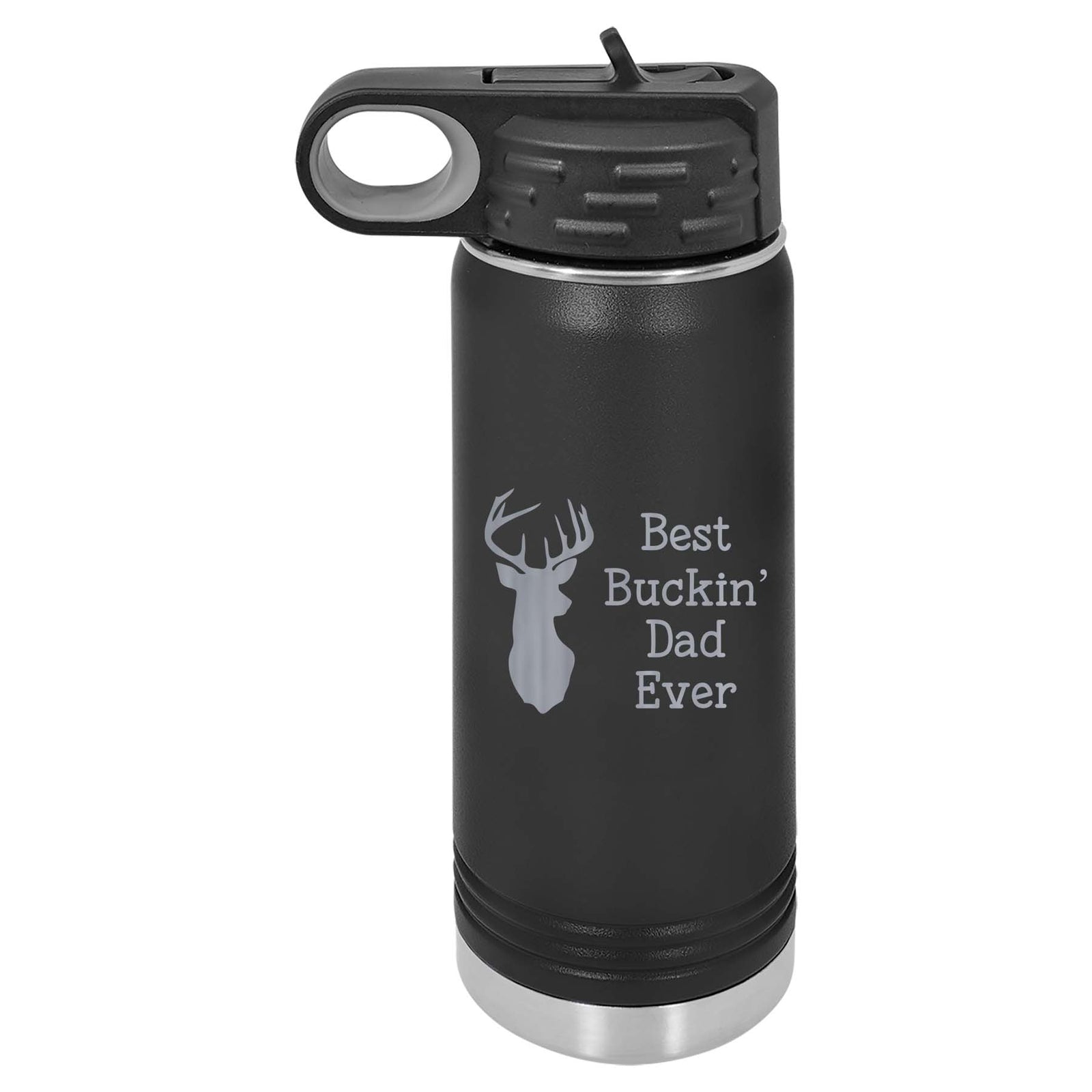Best Buckin' Dad Ever - Engraved 32oz Black Polar Camel Water Bottle - Sunny Box