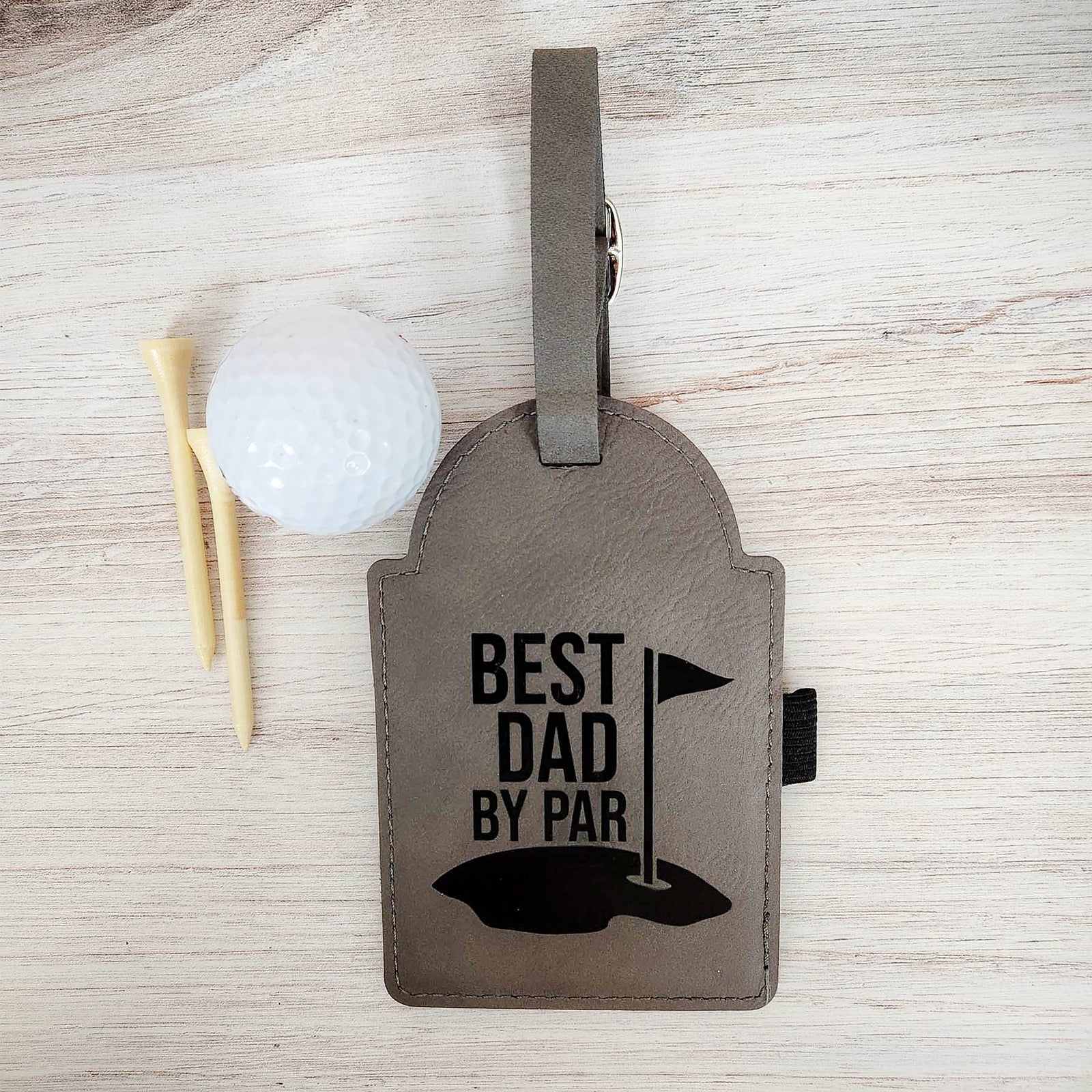 Best Dad By Par Engraved Leatherette Gray Golf Bag Tag with Tees by Sunny Box