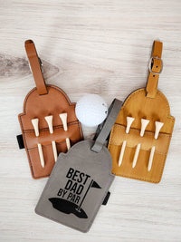Best Dad By Par Engraved Leatherette Gray Bamboo Rawhide Golf Bag Tag with Tees by Sunny Box