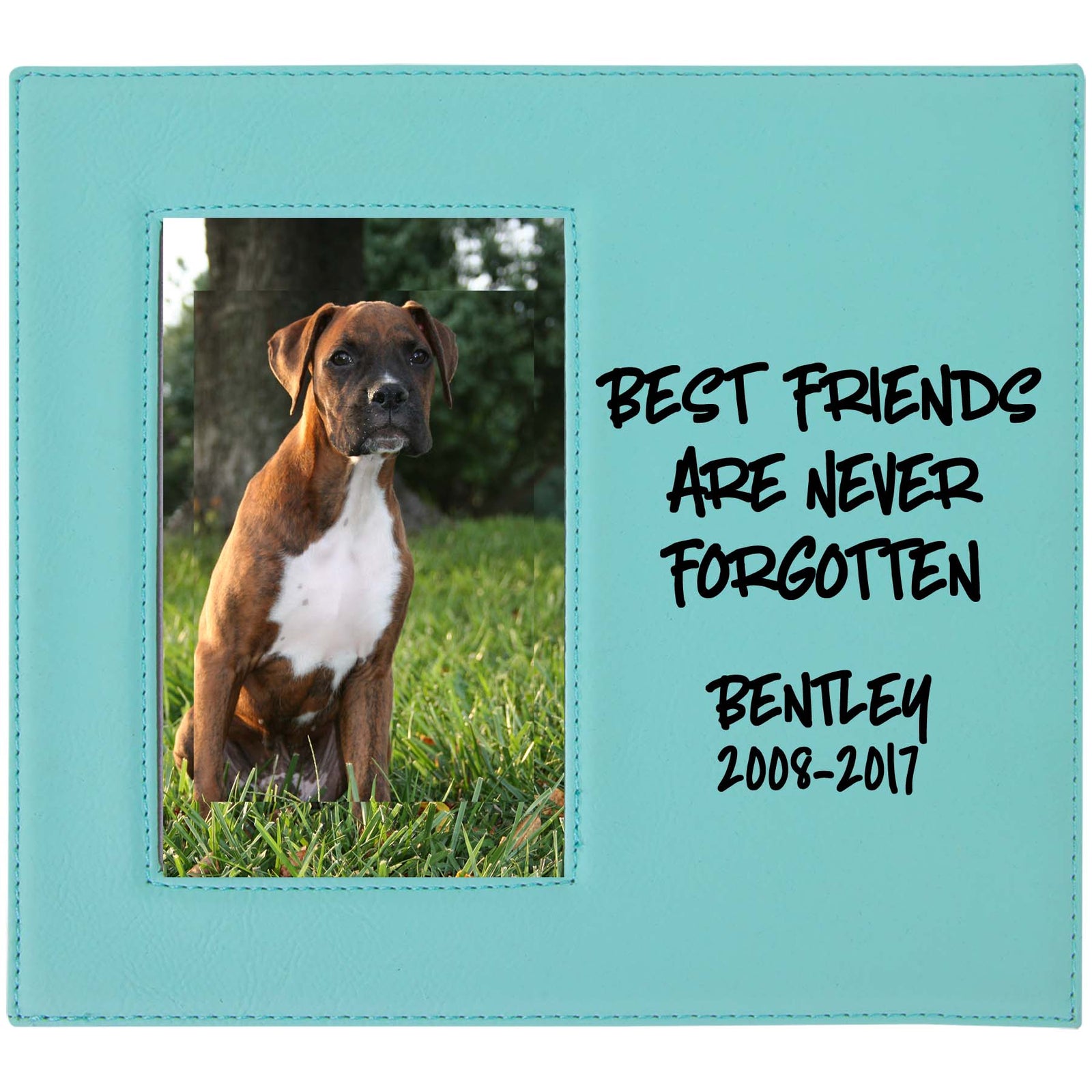 Best Friends Are Never Forgotten - Pet Memorial Personalized Leatherette Frame Teal - Sunny Box
