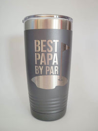 Best Papa By Par - Funny Engraved Golfing Mug 20oz Gray Sunny Box