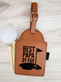 Best Papa By Par Engraved Leatherette Rawhide Golf Bag Tag with Tees by Sunny Box