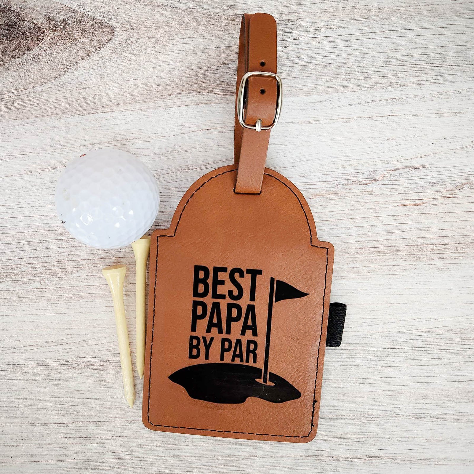 Best Papa By Par Engraved Leatherette Rawhide Golf Bag Tag with Tees by Sunny Box