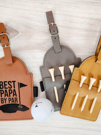 Best Papa By Par Engraved Leatherette Gray Bamboo Rawhide Golf Bag Tag with Tees by Sunny Box