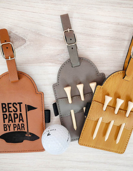 Best Papa By Par Engraved Leatherette Gray Bamboo Rawhide Golf Bag Tag with Tees by Sunny Box