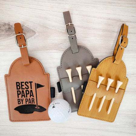 Best Papa By Par Engraved Leatherette Gray Bamboo Rawhide Golf Bag Tag with Tees by Sunny Box