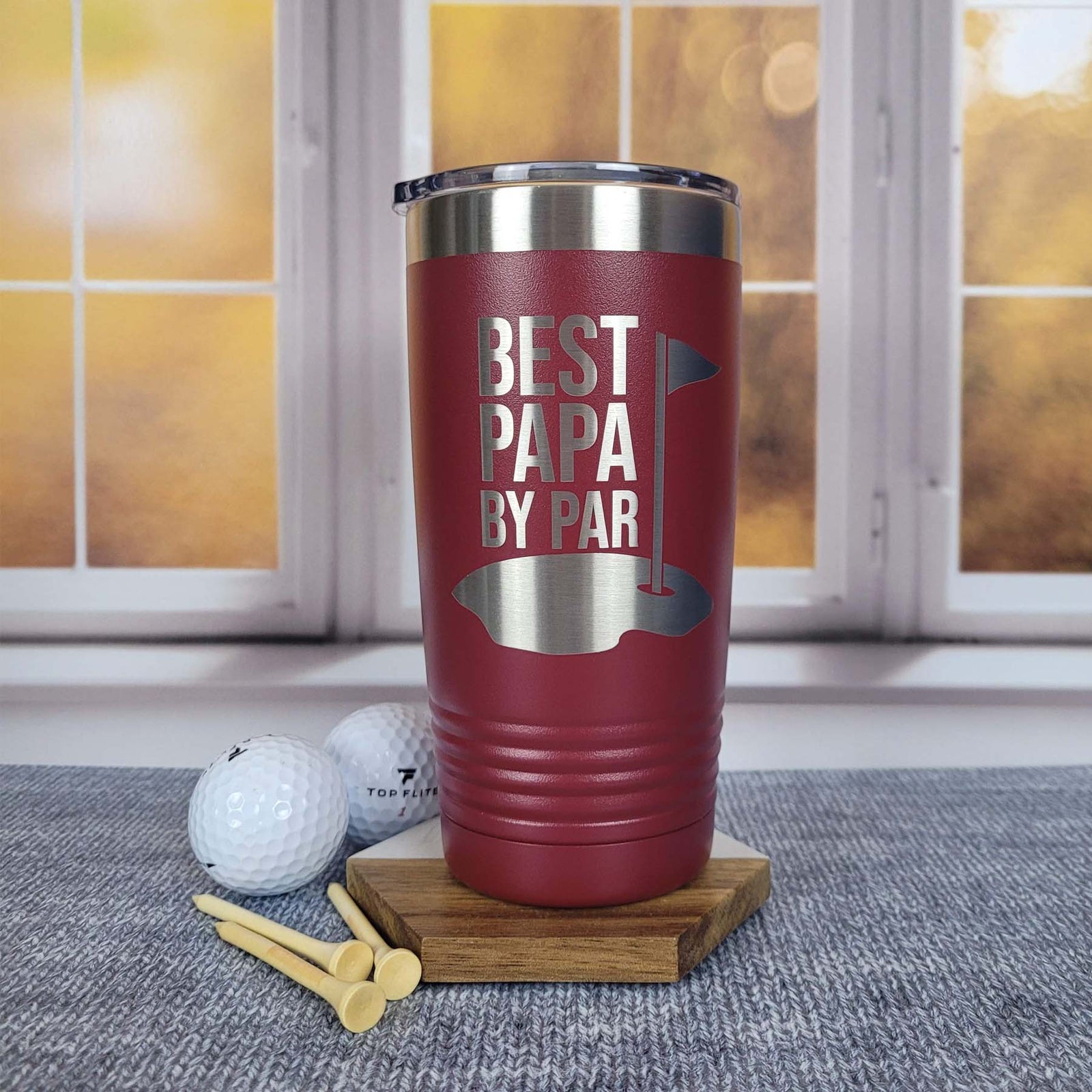 Best Papa By Par - Funny Engraved Golfing Mug 20oz Maroon Sunny Box