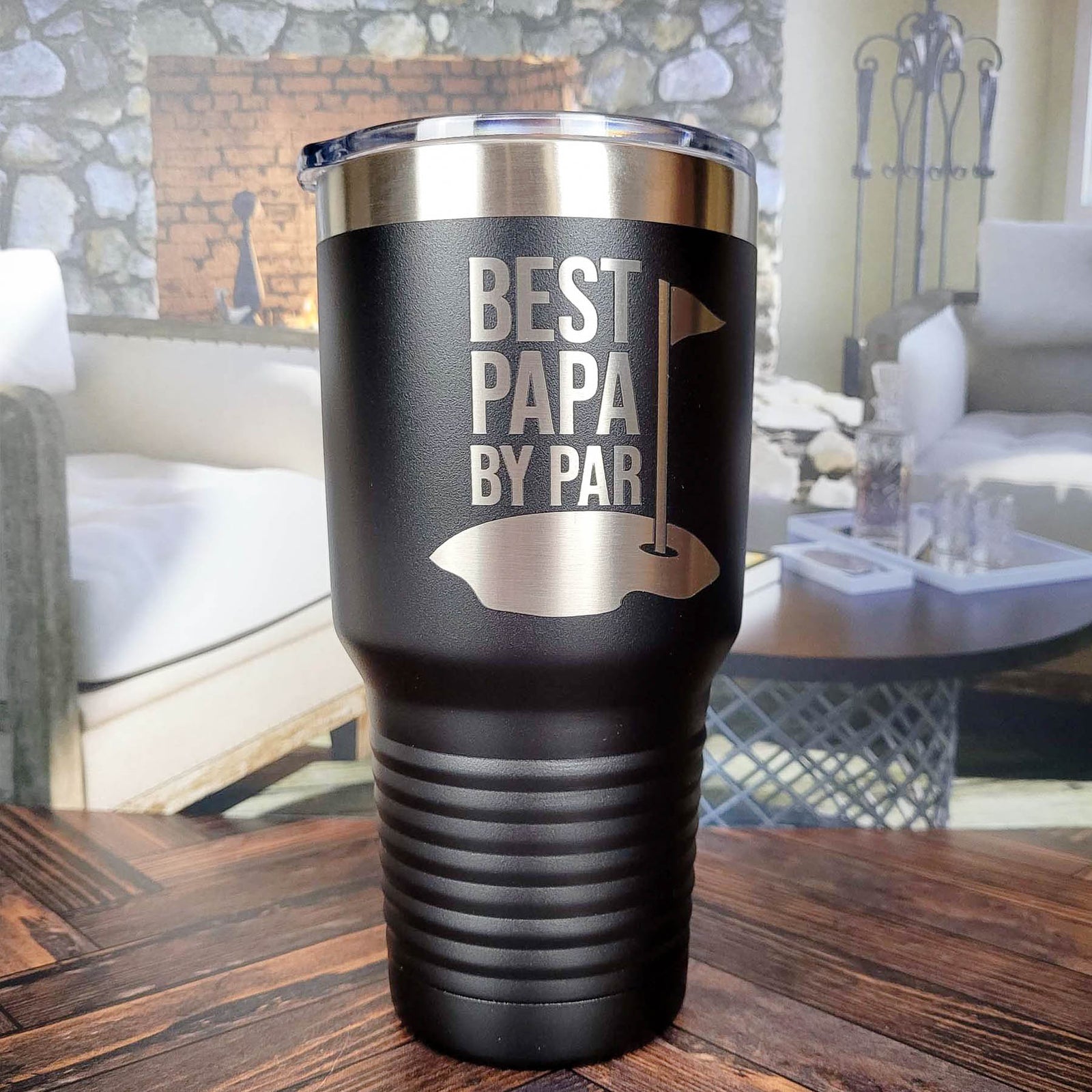 Best Papa By Par - Funny Engraved Golfing Mug 30oz Black Sunny Box