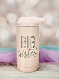 Big Sister Engraved 12oz Water Bottle Blush Glitter by Sunny Box