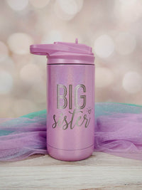 Big Sister Engraved 12oz Water Bottle Pink Magic Glitter by Sunny Box