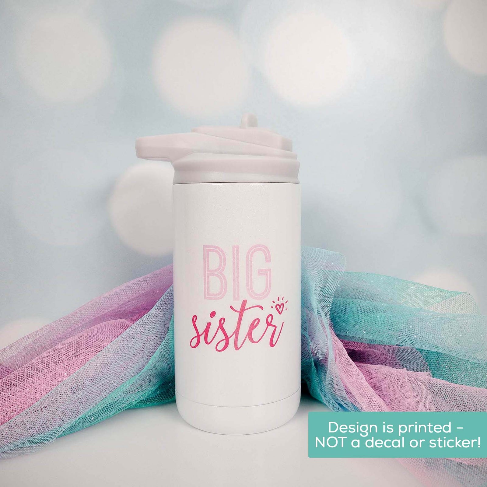 Big Sister Printed 12oz Water Bottle Moonrock Glitter by Sunny Box