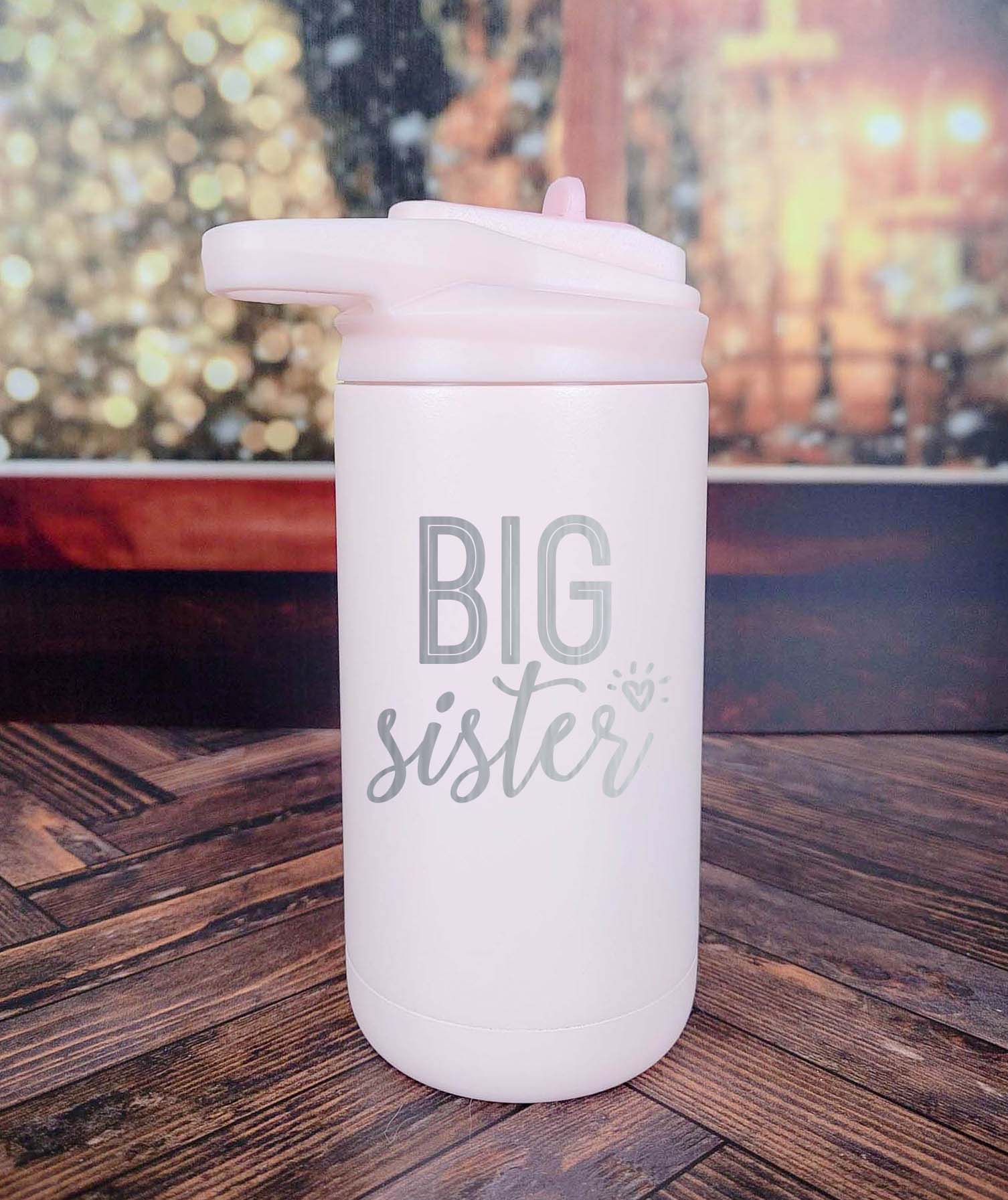 Big Sister Engraved 12oz Water Bottle Blush Pink by Sunny Box