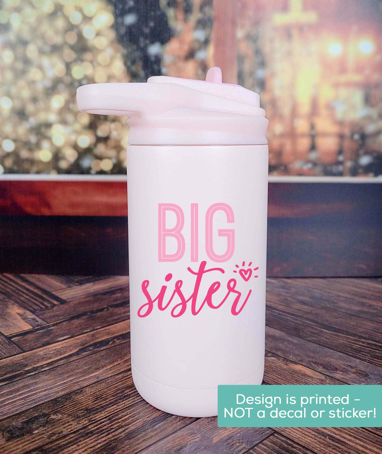 Big Sister Printed 12oz Water Bottle Blush Matte by Sunny Box