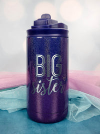 Big Sister Engraved 12oz Water Bottle Nightshade Glitter by Sunny Box