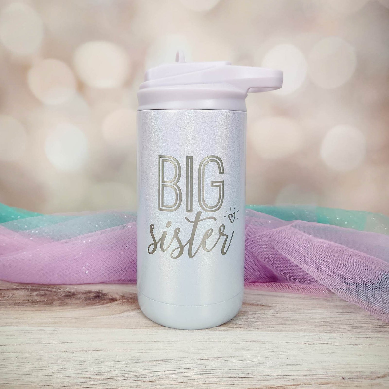 Big Sister Engraved 12oz Water Bottle Magic Mist Glitter by Sunny Box