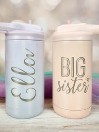 Big Sister Engraved 12oz Water Bottle Magic Mist Ombre Blush Glitter by Sunny Box