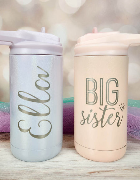 Big Sister Engraved 12oz Water Bottle Magic Mist Ombre Blush Glitter by Sunny Box