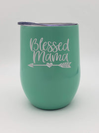 Blessed Mama - Engraved 9oz Wine Tumbler Seafoam - Sunny Box