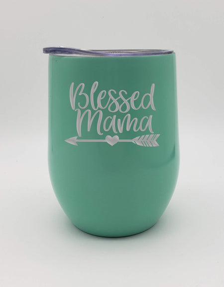 Blessed Mama - Engraved 9oz Wine Tumbler Seafoam - Sunny Box