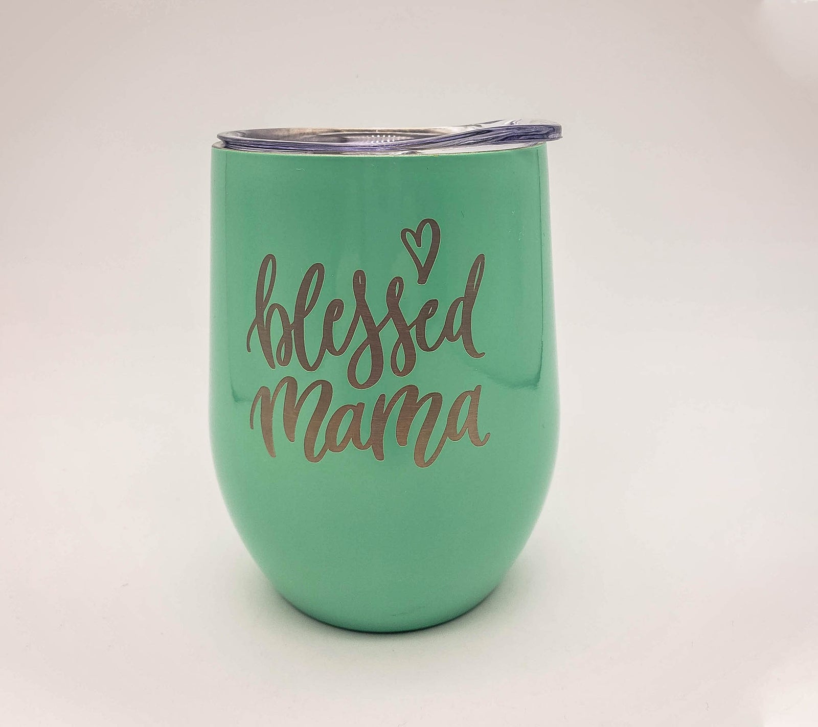 Blessed Mama Engraved 9oz Wine Tumbler Seafoam - Sunny Box