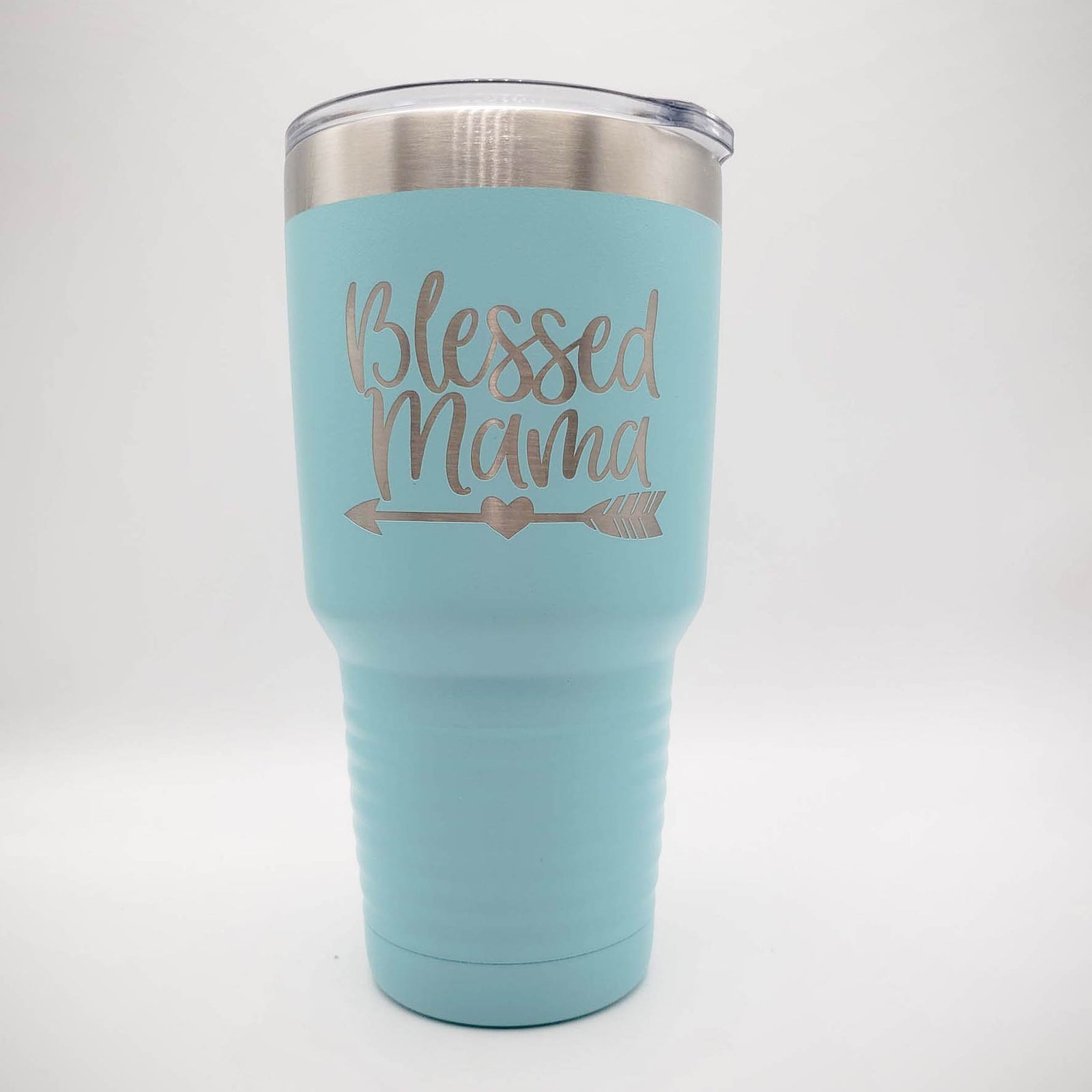 Blessed Mama - Engraved 30oz Polar Camel Tumbler Light Blue by Sunny Box