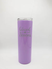 Blessed Grandma - Engraved 20oz Purple Skinny Tumbler - Sunny Box
