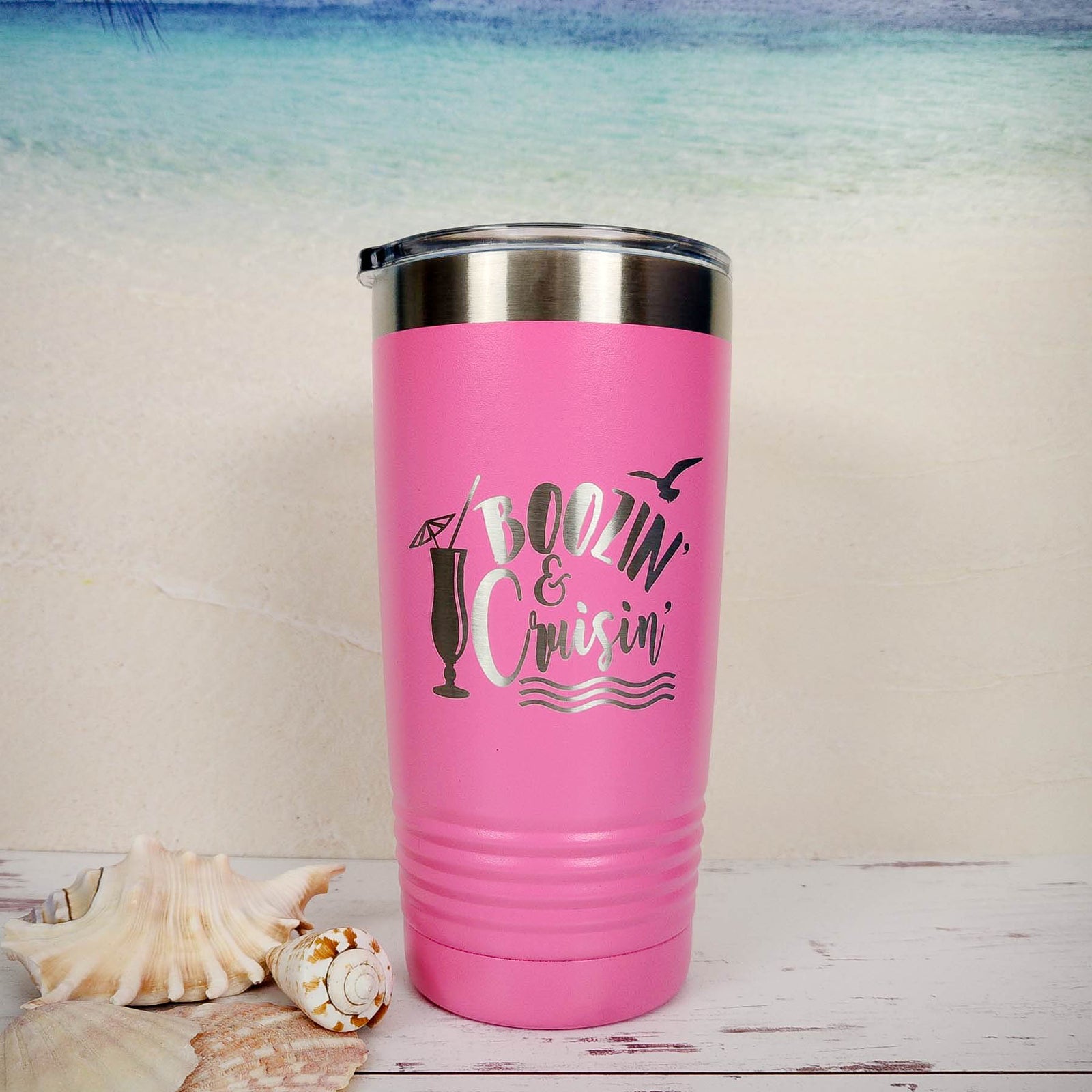 Boozin and Cruisin Engraved 20oz Pink Polar Camel Tumbler - Sunny Box