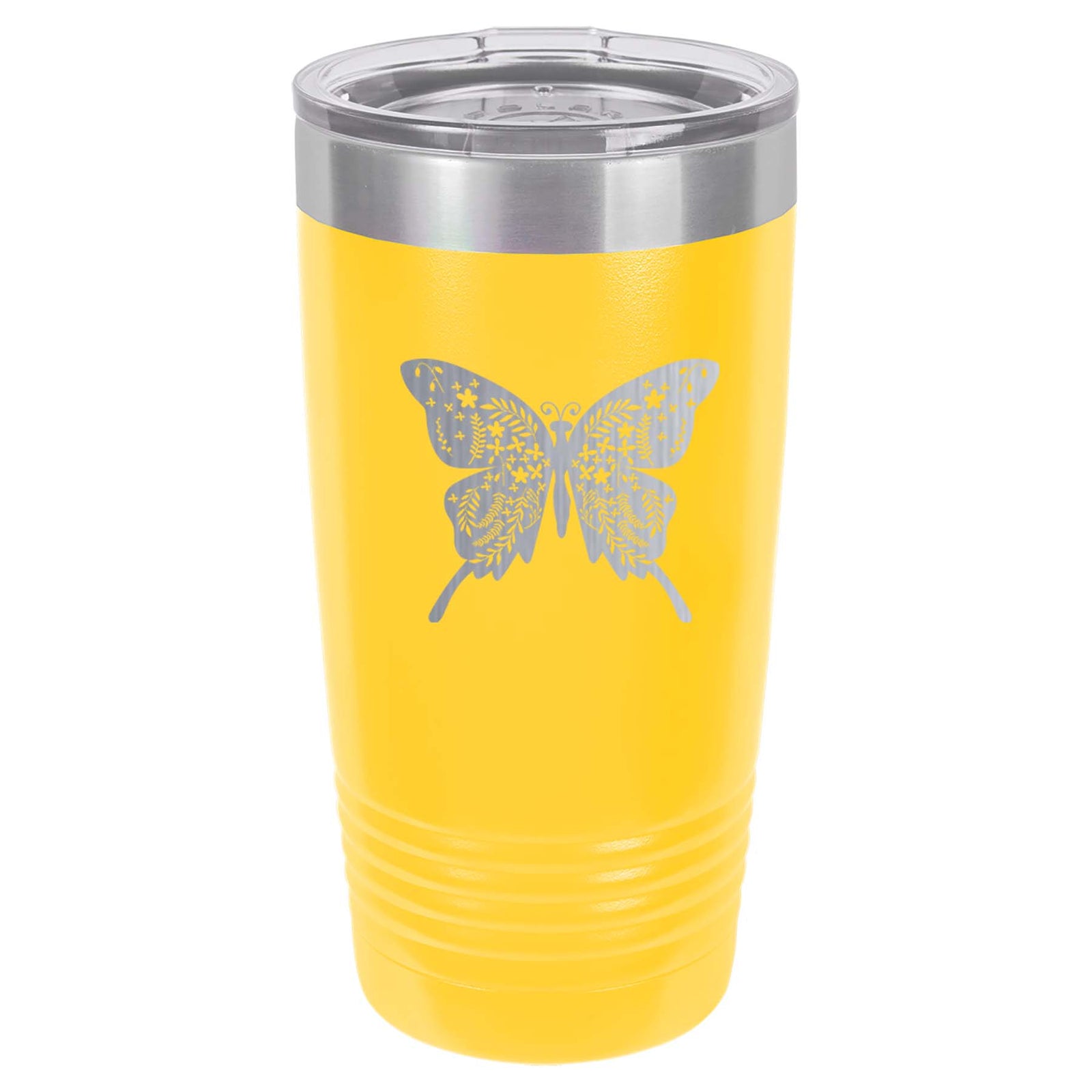 Butterfly Mandala Engraved 20oz Yellow Polar Camel tumbler by Sunny Box