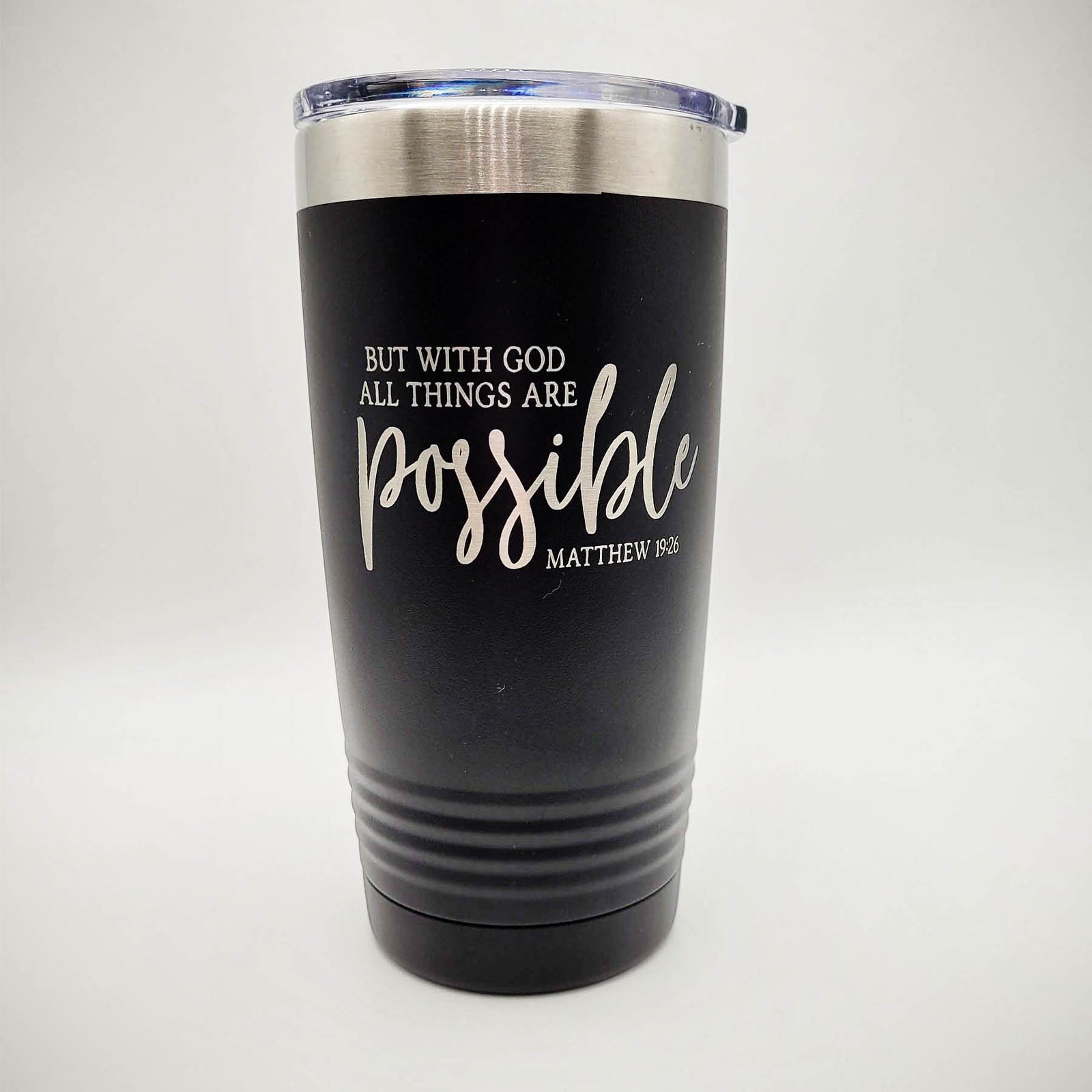 But with God All Things Are Possible - Engraved 20oz Black Polar Camel Tumbler - Sunny Box