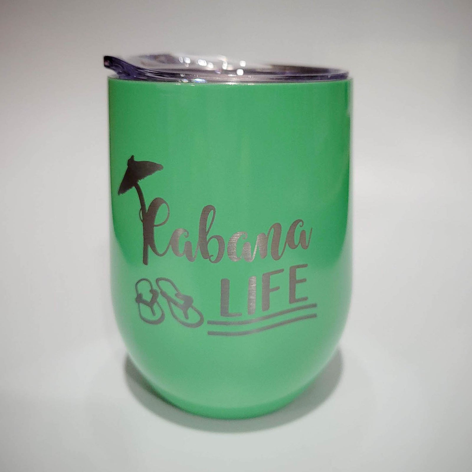 Cabana Life Engraved 9oz Stemless Wine Tumbler Dark Mint by Sunny Box