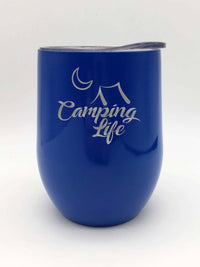 Camping Life Engraved Wine Tumbler - 9oz - Blue - Sunny Box