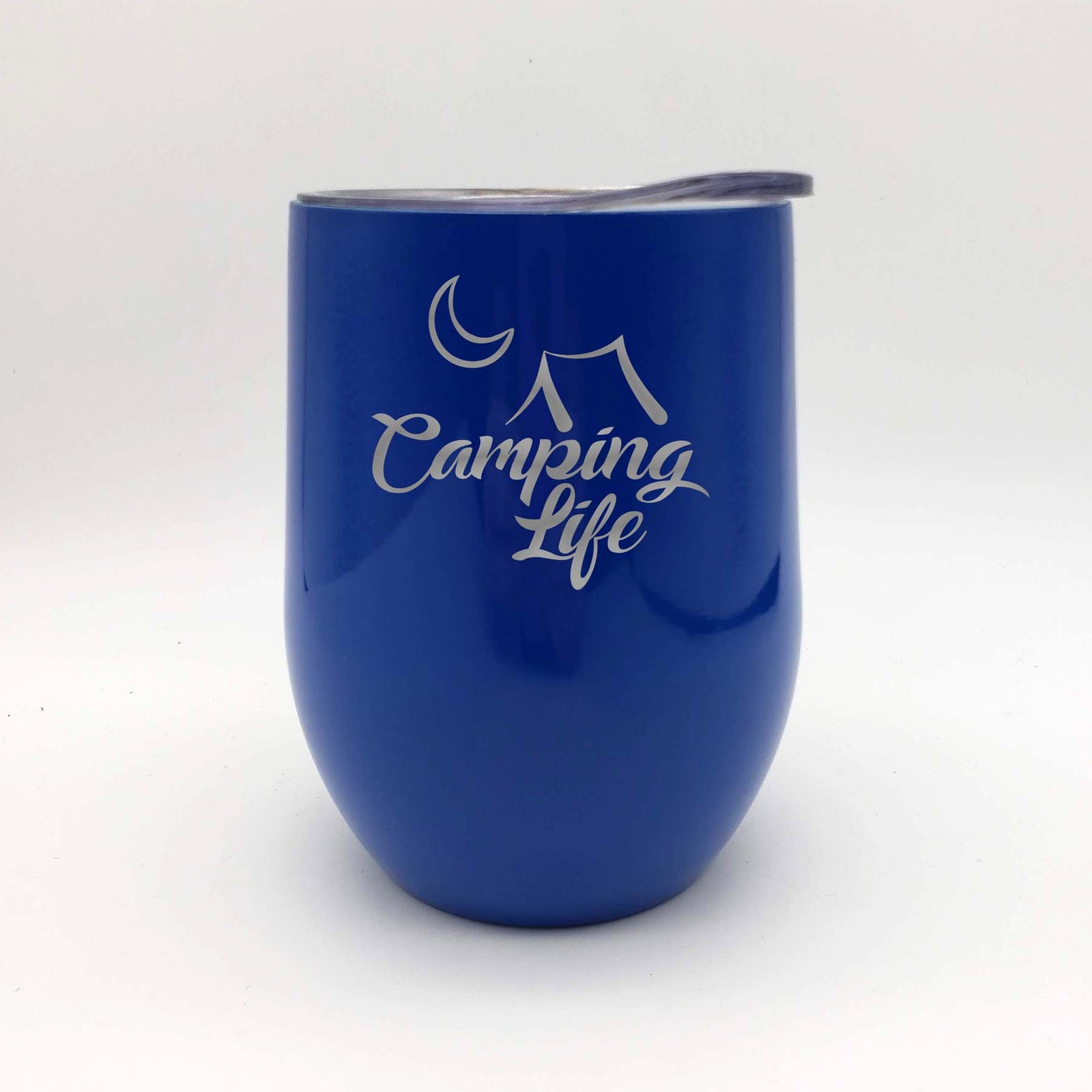 Camping Life Engraved Wine Tumbler - 9oz - Blue - Sunny Box