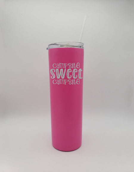 Campsite Sweet Campsite - Engraved 20oz Skinny Tumbler - Pink - Sunny Box