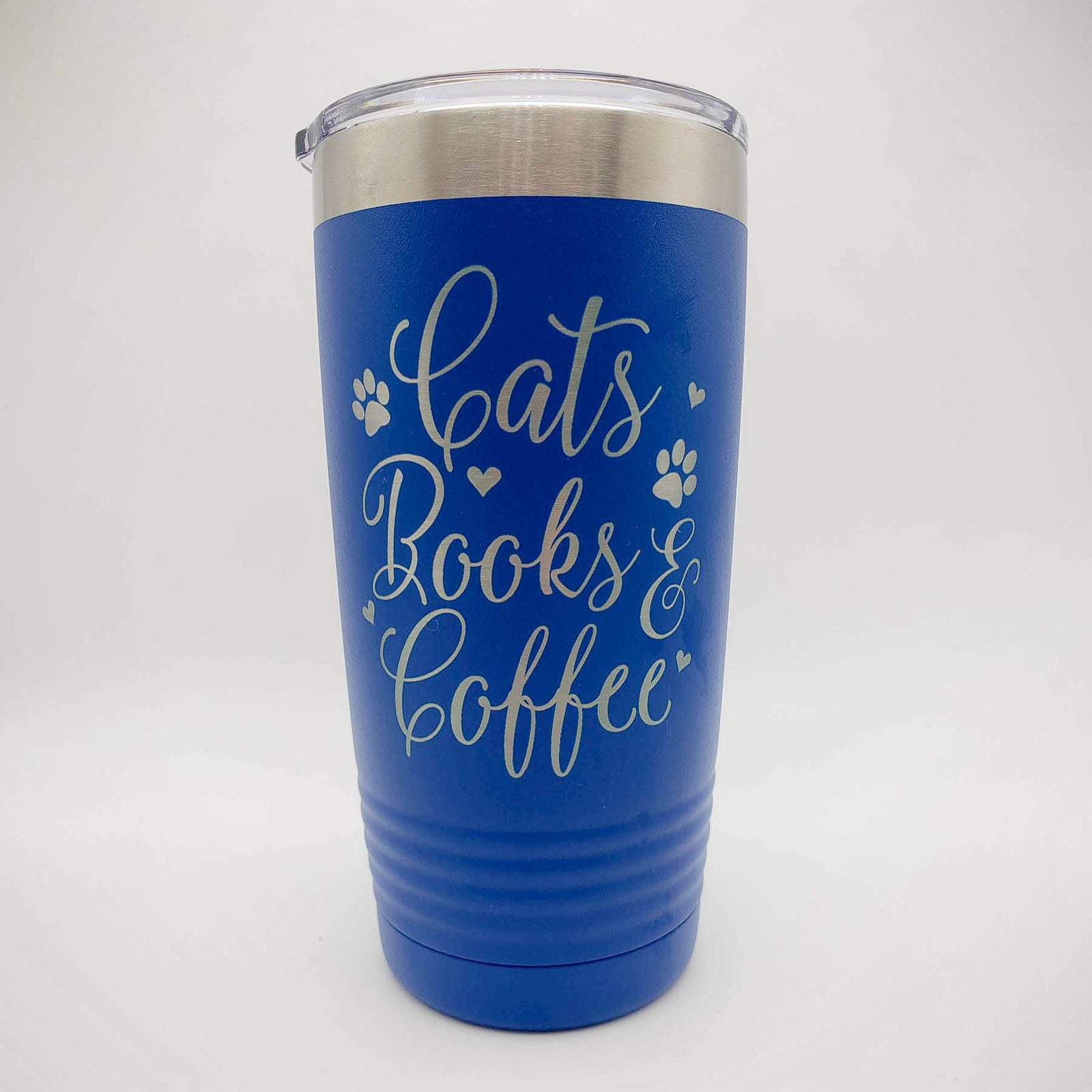 Cats Books & Coffee Engraved Tumbler Blue 20oz Sunny Box