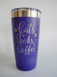 Cats Books & Coffee - Engraved 20oz Purple Tumbler by Sunny Box