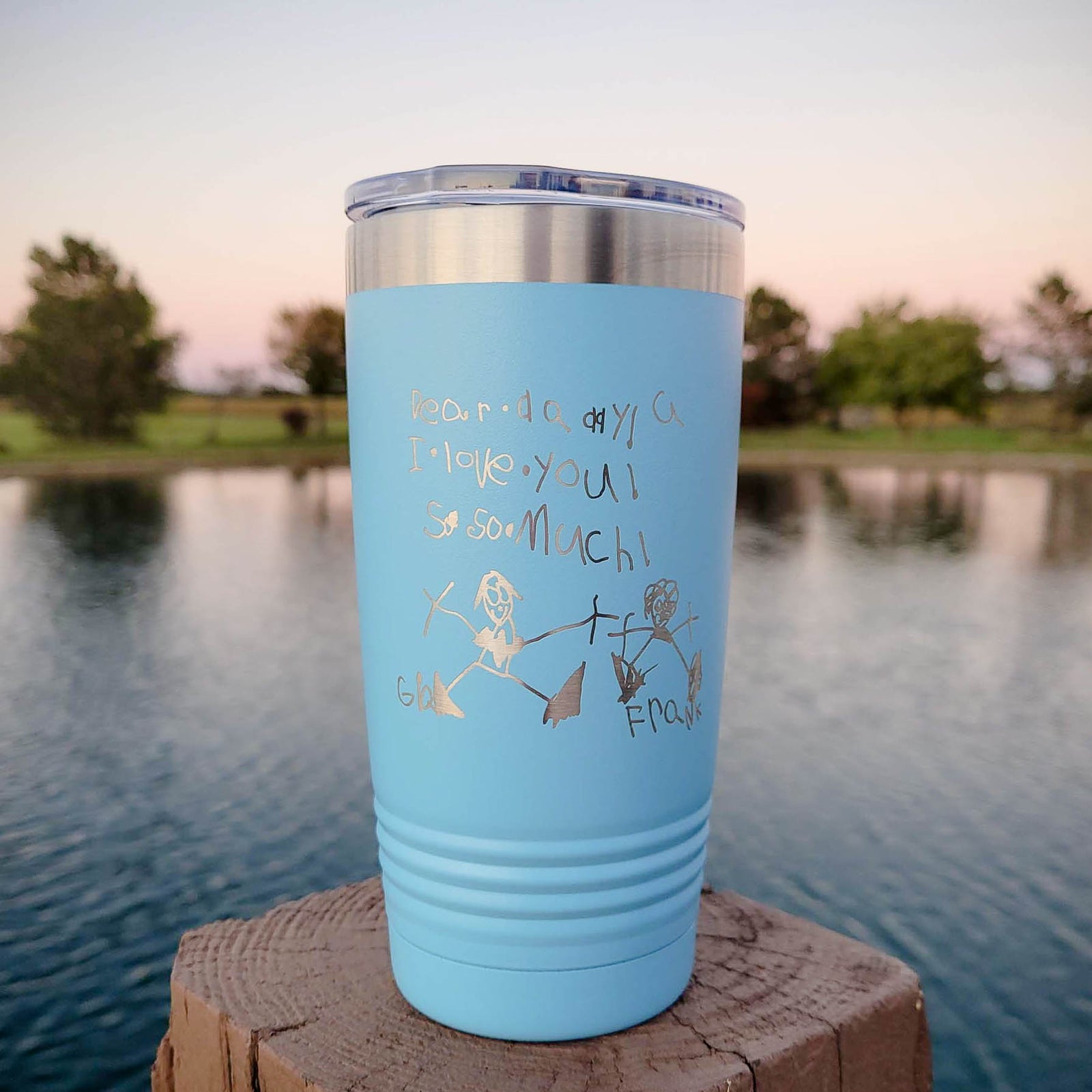 Engraved Handwriting 20oz Polar Camel Light Blue tumbler by Sunny Box